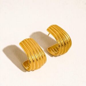 18k Gold Ribbon Wide Hoop Earrings (1006)